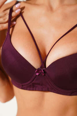 Mikro Çapraz İp Askılı Destekli Sütyen Koyu Mürdüm - İndirim İç Giyim