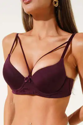 Mikro Çapraz İp Askılı Destekli Sütyen Koyu Mürdüm - Yılın Fırsatı