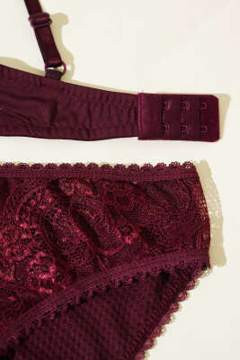 Mikro Çapraz İp Askılı Destekli Sütyen Takım Mürdüm - İndirim İç Giyim