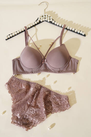 Mikro Çapraz İp Askılı Destekli Sütyen Takım Vizon - İndirim İç Giyim