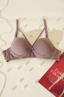 Mikro Çapraz İp Askılı Destekli Sütyen Vizon - İndirim İç Giyim