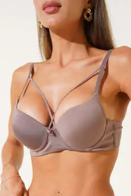 Mikro Çapraz İp Askılı Destekli Sütyen Vizon - ECEM YILDIZ