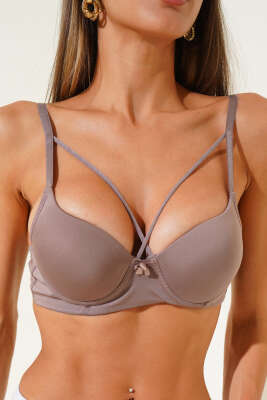 Mikro Çapraz İp Askılı Destekli Sütyen Vizon - İndirim İç Giyim