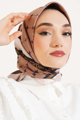 Mimari Desen Saten Eşarp Camel - Başörtüsü