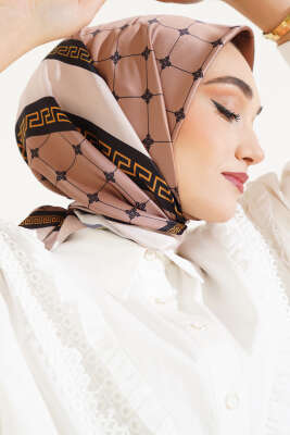 Mimari Desen Saten Eşarp Camel 