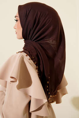 Mini Boncuk Detaylı Eşarp Acı Kahve - Başörtüsü