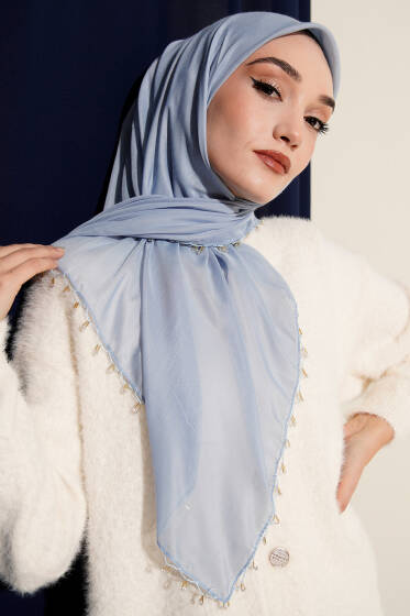 Mini Boncuk Detaylı Eşarp Bebe Mavi - Başörtüsü