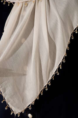 Mini Boncuk Detaylı Eşarp Bej - Başörtüsü