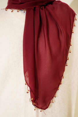 Mini Boncuk Detaylı Eşarp Bordo - Başörtüsü