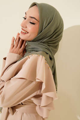 Mini Boncuk Detaylı Eşarp Çağla Yeşili - Başörtüsü