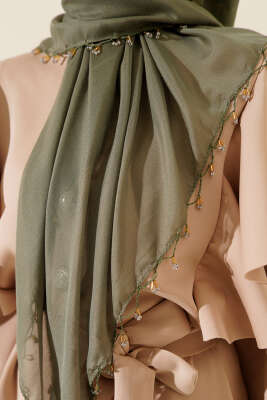 Mini Boncuk Detaylı Eşarp Çağla Yeşili - Başörtüsü