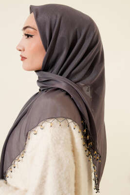Mini Boncuk Detaylı Eşarp Füme - Başörtüsü