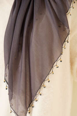 Mini Boncuk Detaylı Eşarp Füme - Başörtüsü