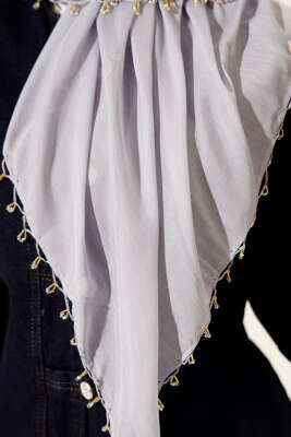 Mini Boncuk Detaylı Eşarp Gri - Başörtüsü