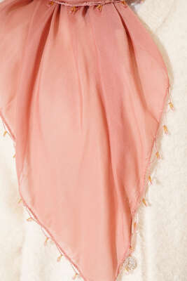 Mini Boncuk Detaylı Eşarp Gül Kurusu - Başörtüsü