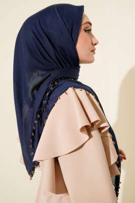 Mini Boncuk Detaylı Eşarp Lacivert - Başörtüsü