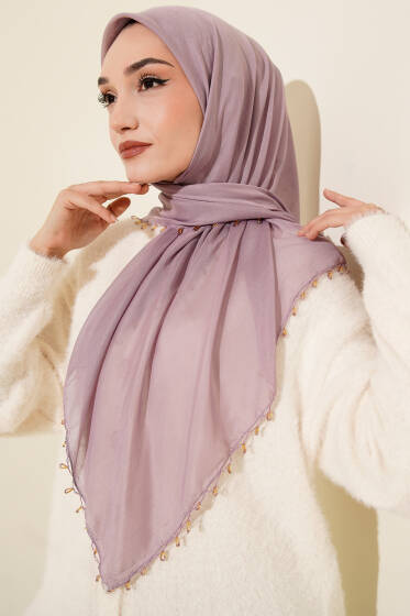 Mini Boncuk Detaylı Eşarp Lila - Başörtüsü