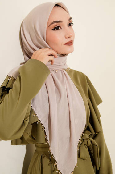 Mini Boncuk Detaylı Eşarp Taş - Başörtüsü