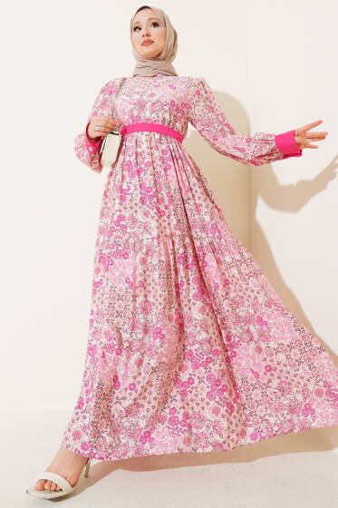 Mini Çiçek Desenli Elbise Pembe - Elbise