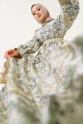 Mini Çiçek Desenli Elbise Yeşil 