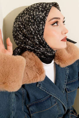 Mini Çiçek Desenli Eşarp Antrasit - Başörtüsü