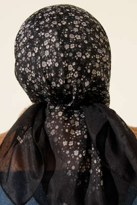 Mini Çiçek Desenli Eşarp Antrasit - Başörtüsü