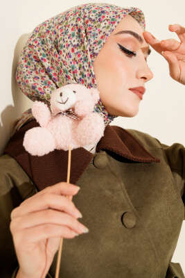 Mini Çiçek Desenli Eşarp Bej - SİNEM EŞARP