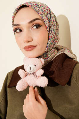 Mini Çiçek Desenli Eşarp Bej - Başörtüsü