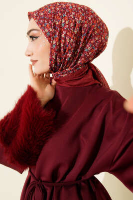 Mini Çiçek Desenli Eşarp Bordo - Başörtüsü