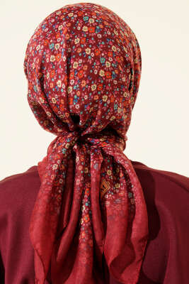 Mini Çiçek Desenli Eşarp Bordo - Başörtüsü