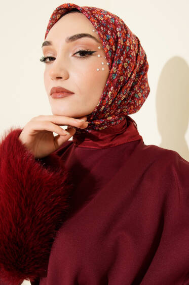 Mini Çiçek Desenli Eşarp Bordo - Günün Seçilenleri