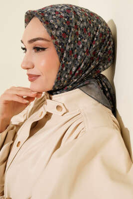 Mini Çiçek Desenli Eşarp Gri - Başörtüsü