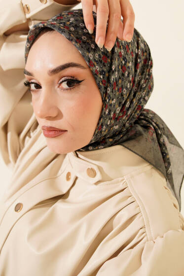 Mini Çiçek Desenli Eşarp Gri - Günün Seçilenleri