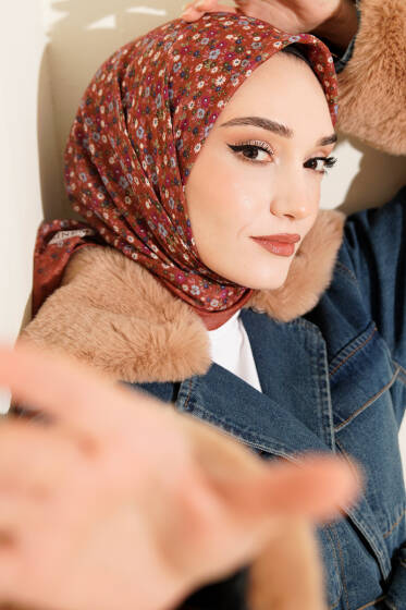 Mini Çiçek Desenli Eşarp Gül Kurusu - Günün Seçilenleri