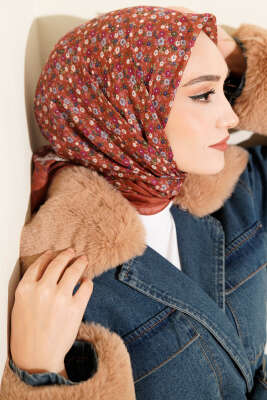 Mini Çiçek Desenli Eşarp Gül Kurusu - Günün Seçilenleri