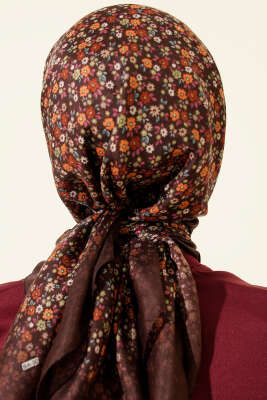Mini Çiçek Desenli Eşarp Kahve - Başörtüsü
