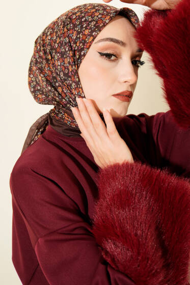 Mini Çiçek Desenli Eşarp Kahve - Günün Seçilenleri