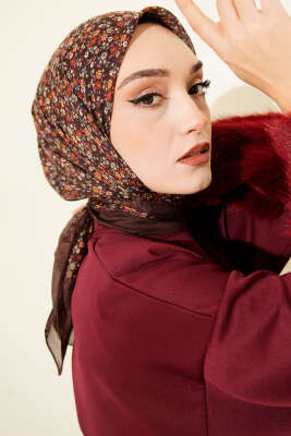 Mini Çiçek Desenli Eşarp Kahve - Günün Seçilenleri