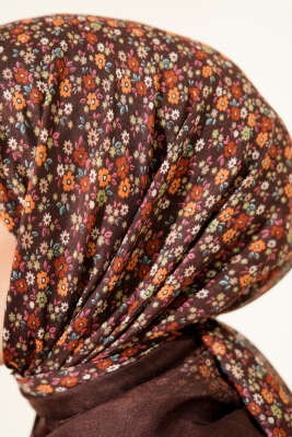 Mini Çiçek Desenli Eşarp Kahve - Günün Seçilenleri