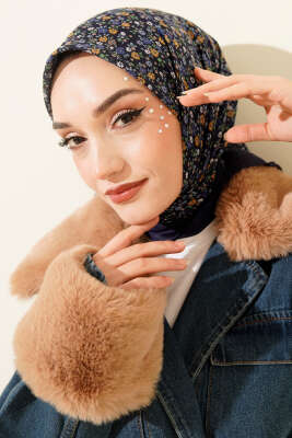 Mini Çiçek Desenli Eşarp Lacivert Mavi - SİNEM EŞARP