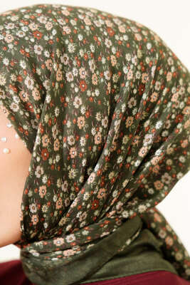 Mini Çiçek Desenli Eşarp Zümrüt - Başörtüsü