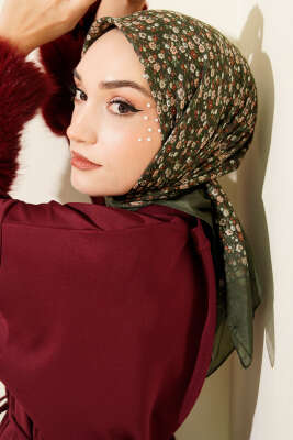 Mini Çiçek Desenli Eşarp Zümrüt - SİNEM EŞARP