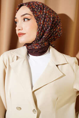 Mini Çiçek Detaylı Eşarp Acı Kahve - Başörtüsü