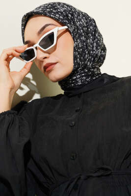 Mini Çiçek Detaylı Eşarp Antrasit - Başörtüsü