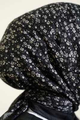 Mini Çiçek Detaylı Eşarp Antrasit - Başörtüsü