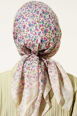 Mini Çiçek Detaylı Eşarp Bej - Başörtüsü