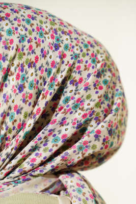 Mini Çiçek Detaylı Eşarp Bej - Başörtüsü