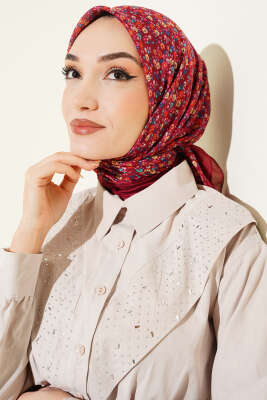 Mini Çiçek Detaylı Eşarp Bordo - SİNEM EŞARP