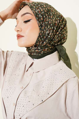Mini Çiçek Detaylı Eşarp Haki - SİNEM EŞARP