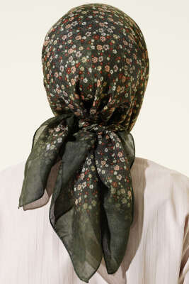 Mini Çiçek Detaylı Eşarp Haki - Başörtüsü